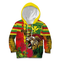 Hawaiian Reggae Kid Hoodie Kakau Art Motifs with Ohia Lehua and Rastafari Lion - Polynesian Pride