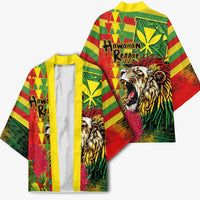 Hawaiian Reggae Kimono Kakau Art Motifs with Ohia Lehua and Rastafari Lion - Polynesian Pride