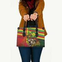 Hawaiian Reggae Leather Bag Kakau Art Motifs with Ohia Lehua and Rastafari Lion - Polynesian Pride
