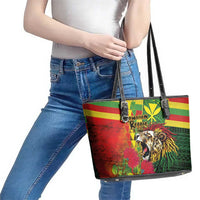 Hawaiian Reggae Leather Tote Bag Kakau Art Motifs with Ohia Lehua and Rastafari Lion - Polynesian Pride