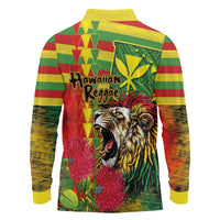 Hawaiian Reggae Long Sleeve Polo Shirt Kakau Art Motifs with Ohia Lehua and Rastafari Lion - Polynesian Pride