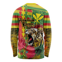 Hawaiian Reggae Long Sleeve Shirt Kakau Art Motifs with Ohia Lehua and Rastafari Lion - Polynesian Pride