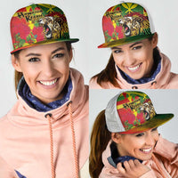 Hawaiian Reggae Mesh Trucker Cap Kakau Art Motifs with Ohia Lehua and Rastafari Lion LT03 - Polynesian Pride