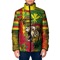 Hawaiian Reggae Padded Jacket Kakau Art Motifs with Ohia Lehua and Rastafari Lion - Polynesian Pride