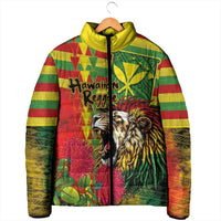 Hawaiian Reggae Padded Jacket Kakau Art Motifs with Ohia Lehua and Rastafari Lion - Polynesian Pride