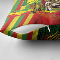 Hawaiian Reggae Pillow Cover Kakau Art Motifs with Ohia Lehua and Rastafari Lion - Polynesian Pride