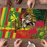 Hawaiian Reggae Puzzle Kakau Art Motifs with Ohia Lehua and Rastafari Lion - Polynesian Pride