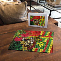 Hawaiian Reggae Puzzle Kakau Art Motifs with Ohia Lehua and Rastafari Lion - Polynesian Pride