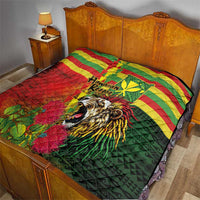 Hawaiian Reggae Quilt Kakau Art Motifs with Ohia Lehua and Rastafari Lion - Polynesian Pride