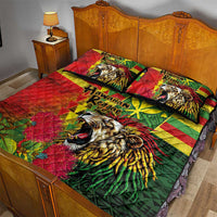 Hawaiian Reggae Quilt Bed Set Kakau Art Motifs with Ohia Lehua and Rastafari Lion - Polynesian Pride