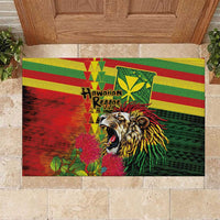 Hawaiian Reggae Rubber Doormat Kakau Art Motifs with Ohia Lehua and Rastafari Lion - Polynesian Pride