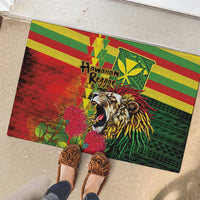 Hawaiian Reggae Rubber Doormat Kakau Art Motifs with Ohia Lehua and Rastafari Lion - Polynesian Pride