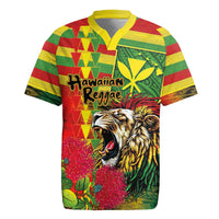 Hawaiian Reggae Rugby Jersey Kakau Art Motifs with Ohia Lehua and Rastafari Lion LT03 Multicolor - Polynesian Pride