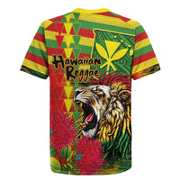 Hawaiian Reggae Rugby Jersey Kakau Art Motifs with Ohia Lehua and Rastafari Lion - Polynesian Pride