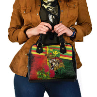 Hawaiian Reggae Shoulder Handbag Kakau Art Motifs with Ohia Lehua and Rastafari Lion - Polynesian Pride