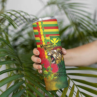 Hawaiian Reggae Skinny Tumbler Kakau Art Motifs with Ohia Lehua and Rastafari Lion - Polynesian Pride
