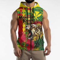 Hawaiian Reggae Sleeveless Zip Hoodie Kakau Art Motifs with Ohia Lehua and Rastafari Lion - Polynesian Pride