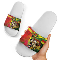 Hawaiian Reggae Slide Sandals Kakau Art Motifs with Ohia Lehua and Rastafari Lion - Polynesian Pride
