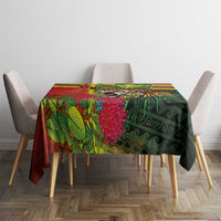 Hawaiian Reggae Tablecloth Kakau Art Motifs with Ohia Lehua and Rastafari Lion - Polynesian Pride