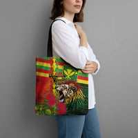 Hawaiian Reggae Tote Bag Kakau Art Motifs with Ohia Lehua and Rastafari Lion - Polynesian Pride