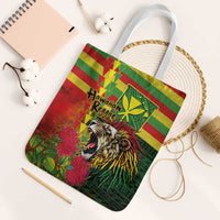 Hawaiian Reggae Tote Bag Kakau Art Motifs with Ohia Lehua and Rastafari Lion - Polynesian Pride
