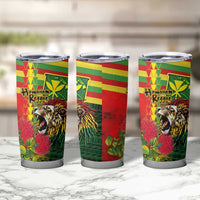 Hawaiian Reggae Tumbler Cup Kakau Art Motifs with Ohia Lehua and Rastafari Lion - Polynesian Pride