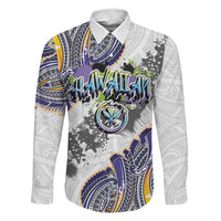 Traditional Art Hawaiian Kakau Tattoos Family Matching Off The Shoulder Long Sleeve Dress and Hawaiian Shirt Graffiti Style LT03 Dad's Shirt - Long Sleeve White - Polynesian Pride