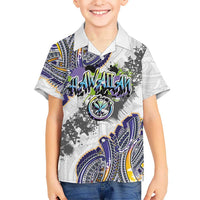 Traditional Art Hawaiian Kakau Tattoos Family Matching Off The Shoulder Long Sleeve Dress and Hawaiian Shirt Graffiti Style LT03 Son's Shirt White - Polynesian Pride