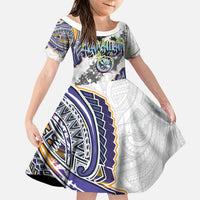 Traditional Art Hawaiian Kakau Tattoos Family Matching Off Shoulder Maxi Dress and Hawaiian Shirt Graffiti Style LT03 Daughter's Dress White - Polynesian Pride