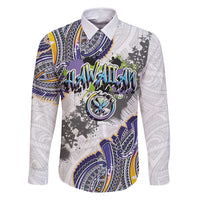 Traditional Art Hawaiian Kakau Tattoos Family Matching Tank Maxi Dress and Hawaiian Shirt Graffiti Style LT03 Dad's Shirt - Long Sleeve White - Polynesian Pride