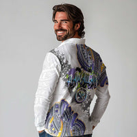 Traditional Art Hawaiian Kakau Tattoos Long Sleeve Polo Shirt Graffiti Style - Polynesian Pride