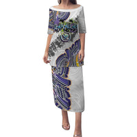 Traditional Art Hawaiian Kakau Tattoos Puletasi Graffiti Style LT03 Long Dress White - Polynesian Pride