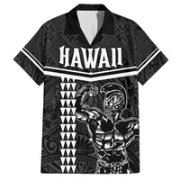 Custom Hawaii Warrior Family Matching Off Shoulder Maxi Dress and Hawaiian Shirt Kakau Quilt Pattern LT03 Dad's Shirt - Short Sleeve Black - Polynesian Pride