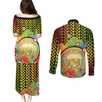 Hawaii Womens Day Wahine Couples Matching Puletasi and Long Sleeve Button Shirt Strong Beautiful Woman with Kakau Style LT03 - Polynesian Pride