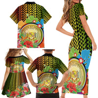 Hawaii Womens Day Wahine Family Matching Short Sleeve Bodycon Dress and Hawaiian Shirt Strong Beautiful Woman with Kakau Style LT03 - Polynesian Pride