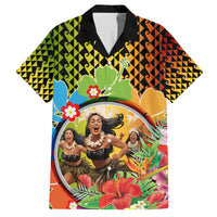 Hawaii Womens Day Wahine Family Matching Tank Maxi Dress and Hawaiian Shirt Strong Beautiful Woman with Kakau Style LT03 Dad's Shirt - Short Sleeve Red - Polynesian Pride