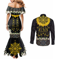 Flores de Mayo and Filipino Fiesta Couples Matching Mermaid Dress and Long Sleeve Button Shirt The Sun-Jasmine and Polynesian Yakan Tattoo Barong Style LT03 - Polynesian Pride