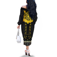 Flores de Mayo and Filipino Fiesta Family Matching Off The Shoulder Long Sleeve Dress and Hawaiian Shirt The Sun-Jasmine and Polynesian Yakan Tattoo Barong Style