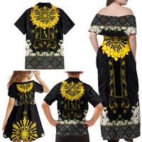 Flores de Mayo and Filipino Fiesta Family Matching Off Shoulder Maxi Dress and Hawaiian Shirt The Sun-Jasmine and Polynesian Yakan Tattoo Barong Style LT03 - Polynesian Pride