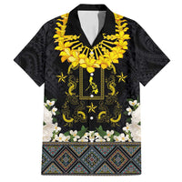 Flores de Mayo and Filipino Fiesta Family Matching Off Shoulder Maxi Dress and Hawaiian Shirt The Sun-Jasmine and Polynesian Yakan Tattoo Barong Style LT03 Dad's Shirt - Short Sleeve Black - Polynesian Pride