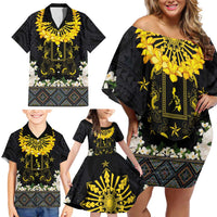 Flores de Mayo and Filipino Fiesta Family Matching Off Shoulder Short Dress and Hawaiian Shirt The Sun-Jasmine and Polynesian Yakan Tattoo Barong Style LT03 - Polynesian Pride
