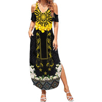 Flores de Mayo and Filipino Fiesta Summer Maxi Dress The Sun-Jasmine and Polynesian Yakan Tattoo Barong Style