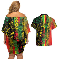 Aotearoa Reggae Couples Matching Off Shoulder Short Dress and Hawaiian Shirt Maori Reggae-One Love LT03 - Polynesian Pride