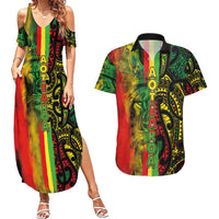 Aotearoa Reggae Couples Matching Summer Maxi Dress and Hawaiian Shirt Maori Reggae-One Love LT03 Reggae - Polynesian Pride