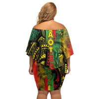 Aotearoa Reggae Off Shoulder Short Dress Maori Reggae-One Love