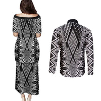 Aotearoa Tukutuku and Poutama Motif Classic Couples Matching Puletasi and Long Sleeve Button Shirt LT03 - Polynesian Pride