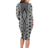 Aotearoa Tukutuku and Poutama Motif Classic Family Matching Long Sleeve Bodycon Dress and Hawaiian Shirt LT03 - Polynesian Pride