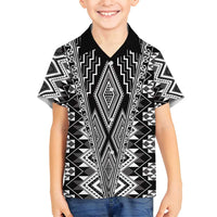 Aotearoa Tukutuku and Poutama Motif Classic Family Matching Long Sleeve Bodycon Dress and Hawaiian Shirt LT03 Son's Shirt Gray - Polynesian Pride