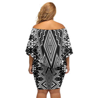 Aotearoa Tukutuku and Poutama Motif Classic Family Matching Off Shoulder Short Dress and Hawaiian Shirt LT03 - Polynesian Pride