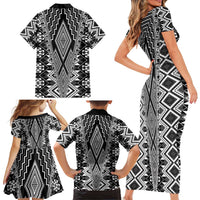 Aotearoa Tukutuku and Poutama Motif Classic Family Matching Short Sleeve Bodycon Dress and Hawaiian Shirt LT03 - Polynesian Pride